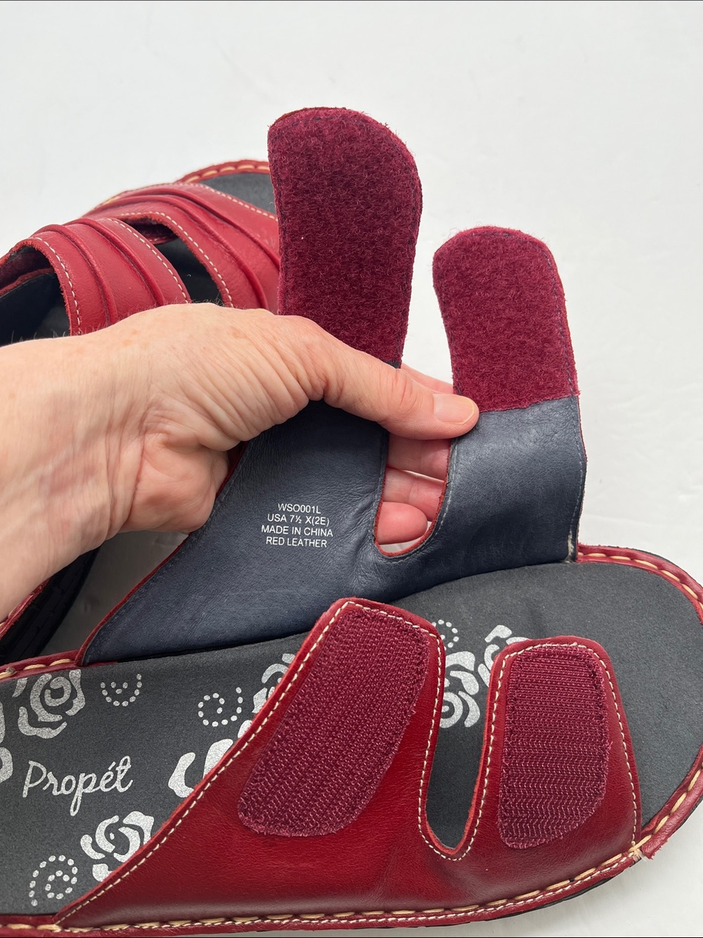 Propet June Slide Sandals Straps Velcro Women 7.5 Red Support Comfort Casual - Picture 10 of 11